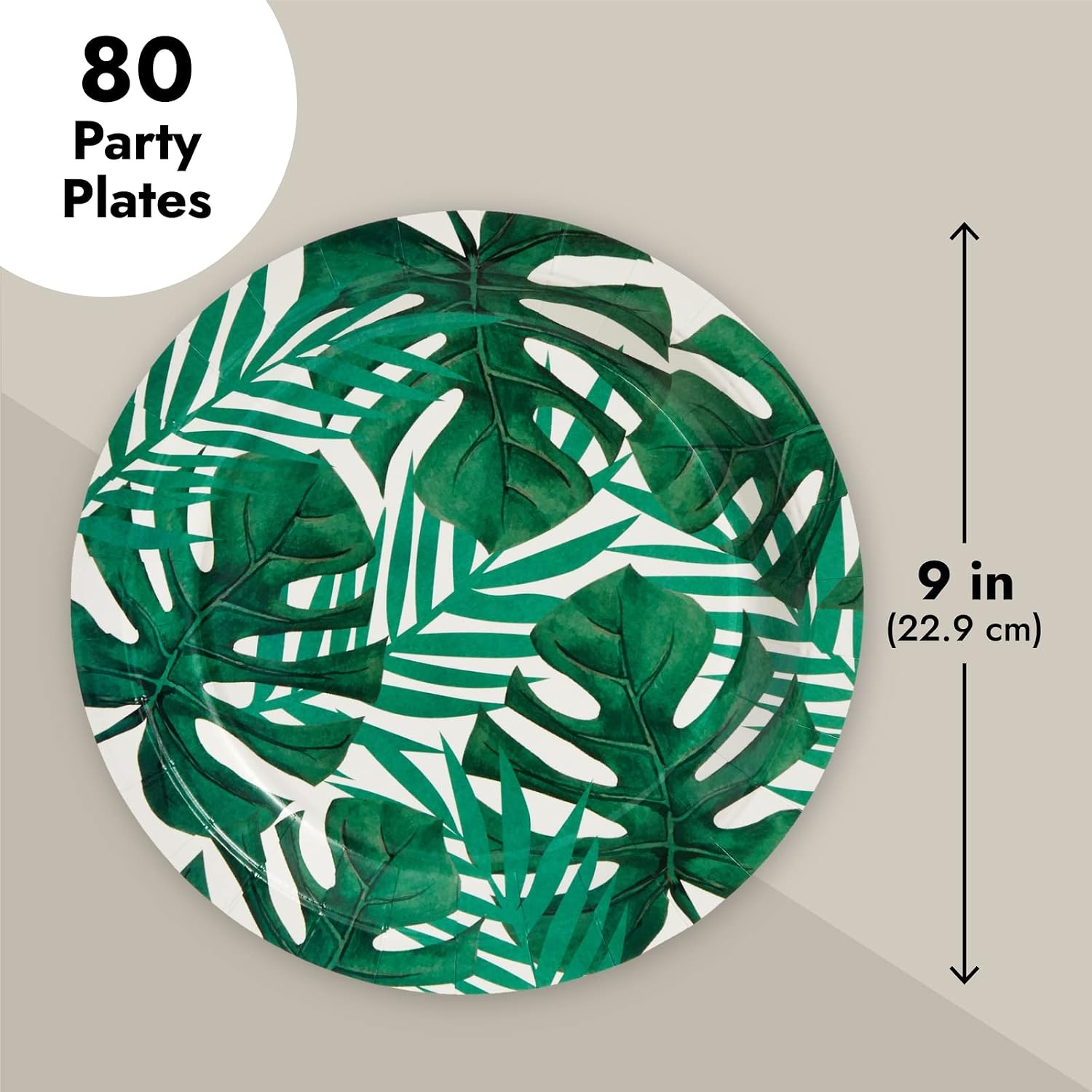 80-Pack Tropical Paper Plates, Disposable 9" Green Leaf Plates Paper Design for Birthday. Bridal Shower, Hawaiian Luau Party Supplies, Summer-Party Themed Decorations