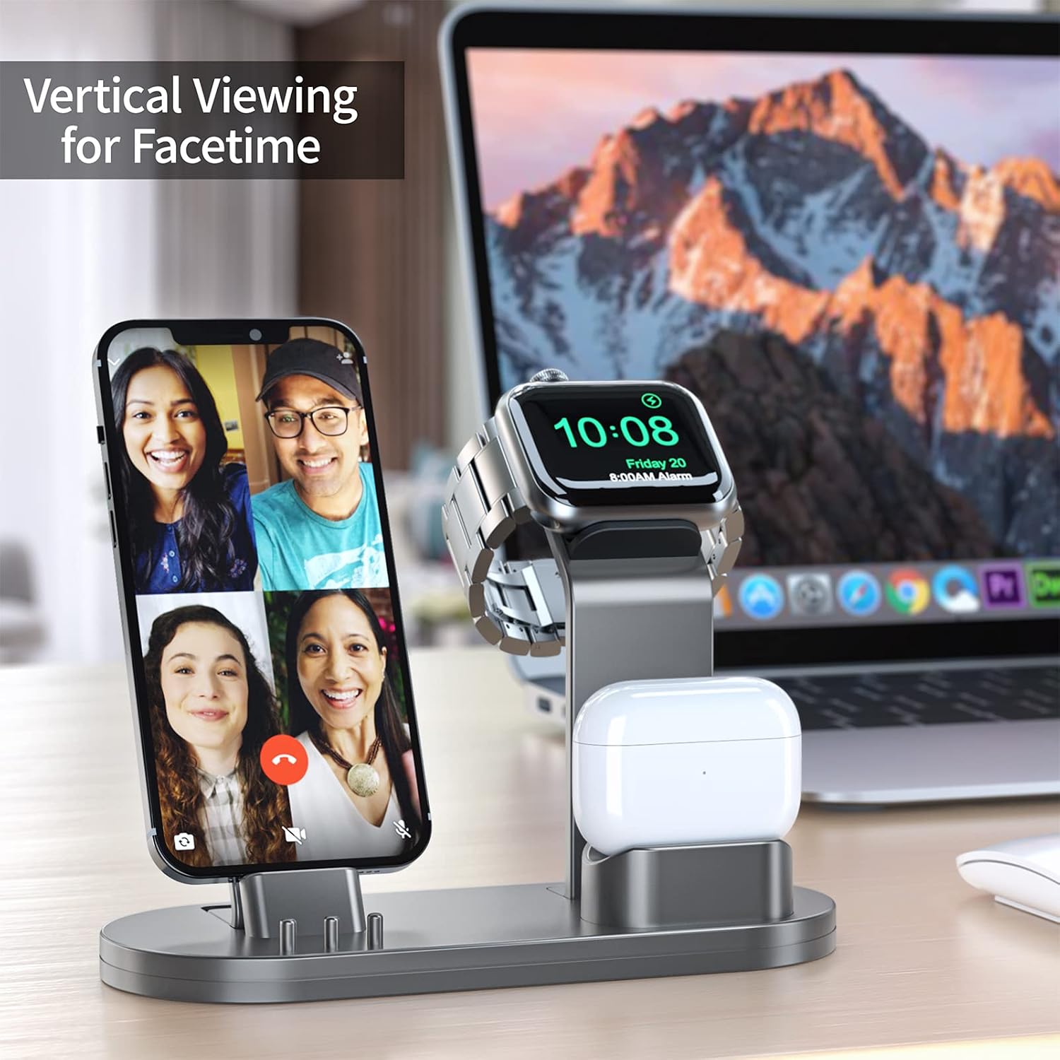 OLEBR 3 in 1 Charging Stand Compatible with Apple Watch 45mm/44mm and 41mm/40mm Series 7/SE/6/5 /4/3 /2/1, AirPods Pro and Phone Series 13/12/11/X/8/7/6S/5(Original Cable Required) Space Gray