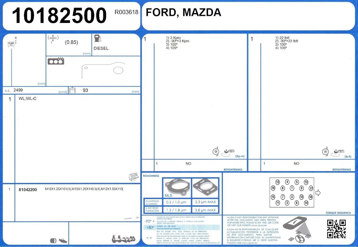 Ajusa 10182500 Gasket cylinder head