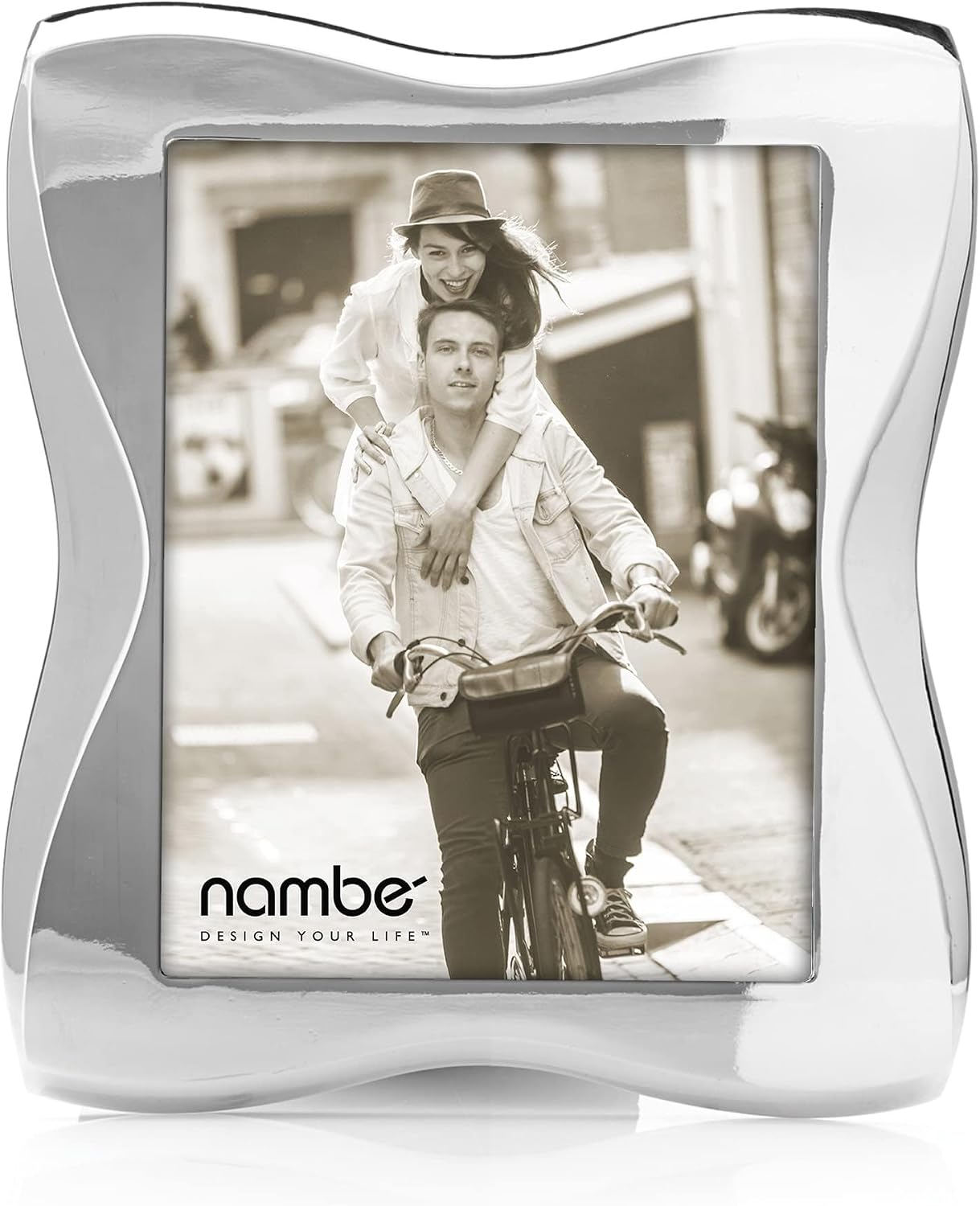 Nambe Bella Picture Frame, 8" x 10” | Photo Frame with Tempered Glass | Vintage and Contemporary Design | Tabletop Display Family, Friends, Wedding Gift, Home Office Décor | Chrome Plate and Glass