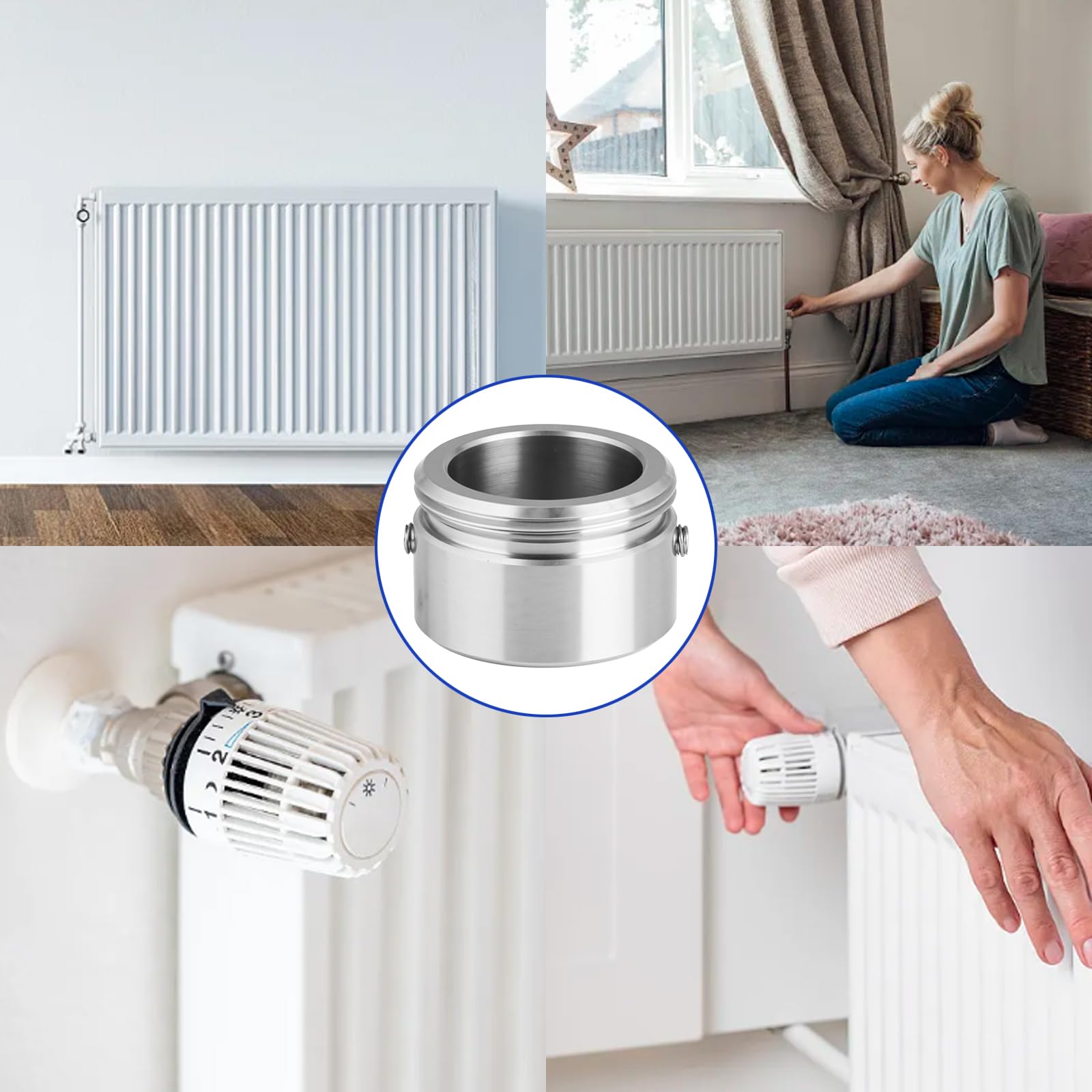 2 szt. adapter termostatu grzejnika ze stali nierdzewnej 304, M30 x 1,5, adapter zaworu grzewczego do zaworów RA/RAV/RAVL, akcesoria do grzejników z kluczem sześciokątnym, do zaworów grzejnikowych
