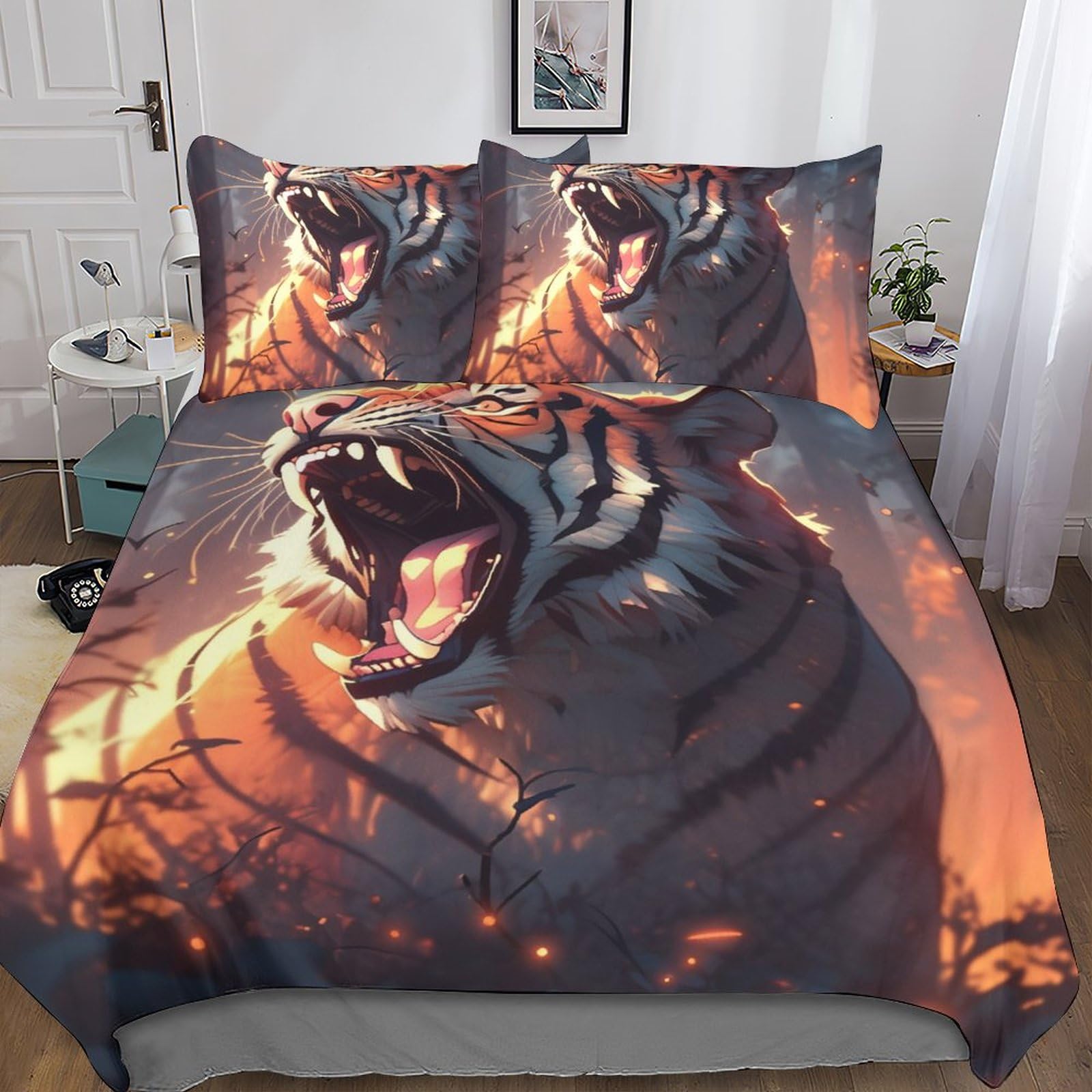 Housse de couette tigre 3D 200x200 parure de lit hypoallergénique