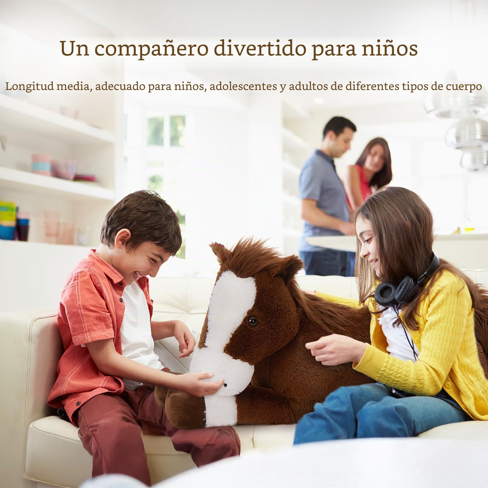MorisMos Animales de peluche de caballo grande de 120 cm de largo, XXL, caballo de caballo grande marrón oscuro, peluche, cumpleaños, Navidad, regalo, niños, bebé