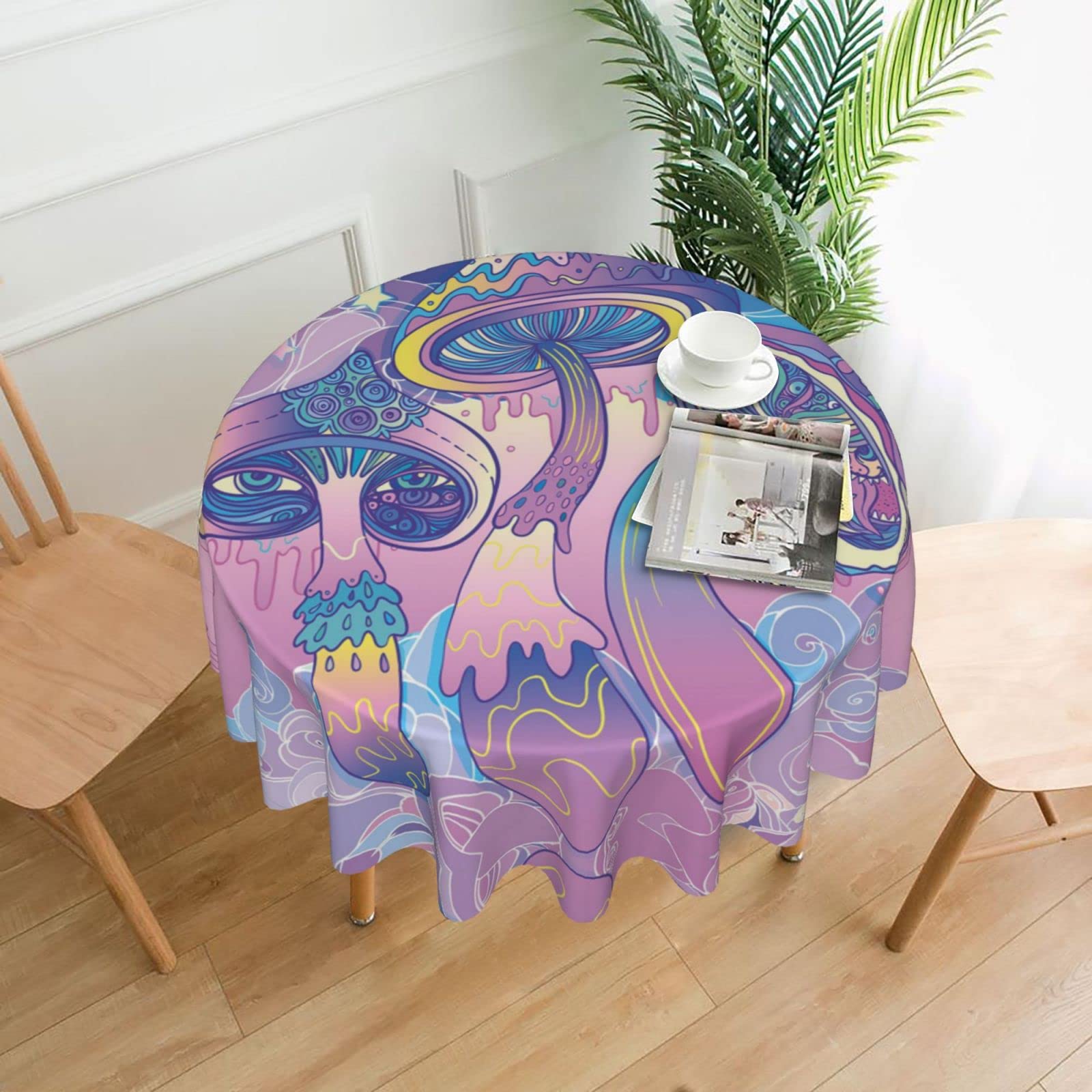 Lawenp Pink Mushroom Decorative Round Table Cloths - 60 Inches in Diameter for Buffet Tables, Parties, Holiday Dinners.