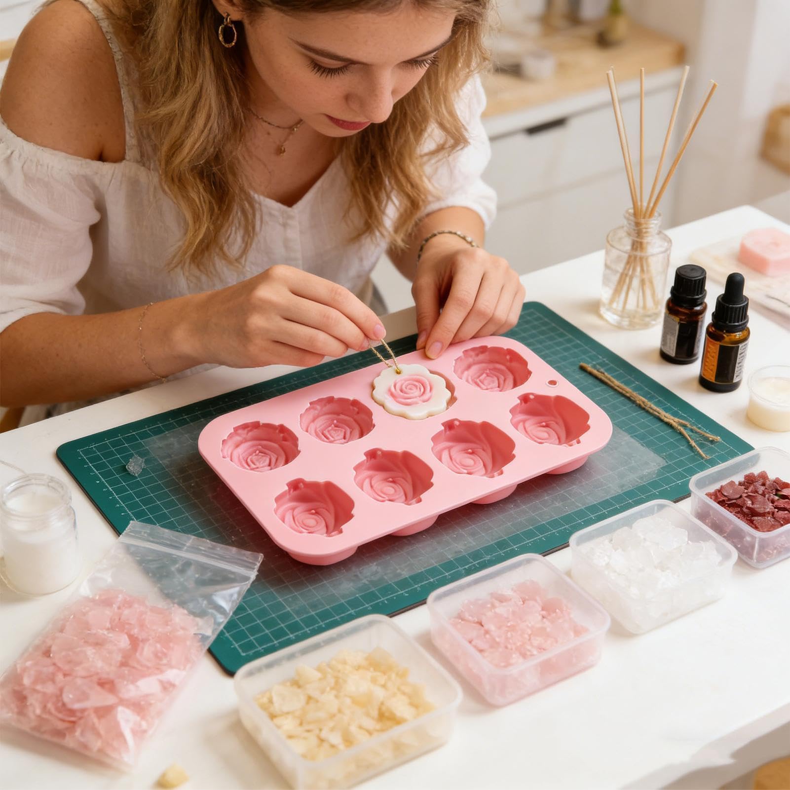 Moldes de chocolate de silicona con forma de rosa para hornear, molde de goma y caramelo para fondant de chocolate con flor de rosa de 6 cavidades, antiadherente, reutilizable para cubitos de hielo — view 6