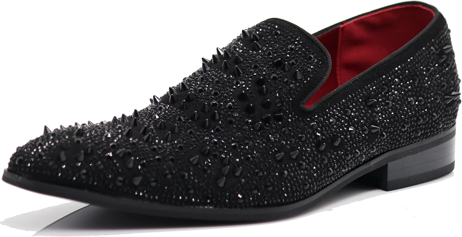 Enzo Romeo Men Fashion Rhinestones Studs Tuxedo Slip On Loafer Dress Shoes WBG