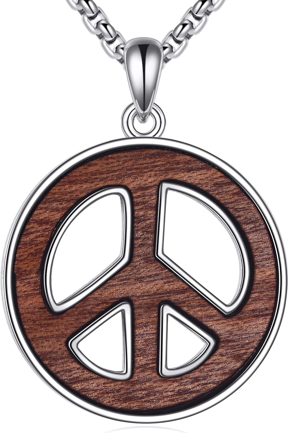 Gerald Holton Peace Necklace Sterling Silver Wood Peace Sign Pendant Hippie 1960s 1970s Jewelry Gift for Men Women