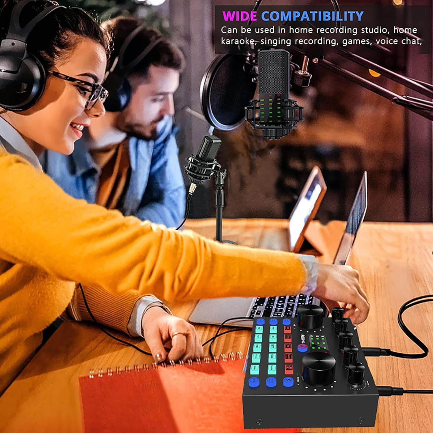 Kit de Microfono PC Streaming con Mesa de Mezclas DJ Paquete de Equipo de Podcast, Fenansion Microfono Condensador USB Interfaz de Audio Tarjeta de Sonido, con Soporte de Micrófono Karaoke Podcast