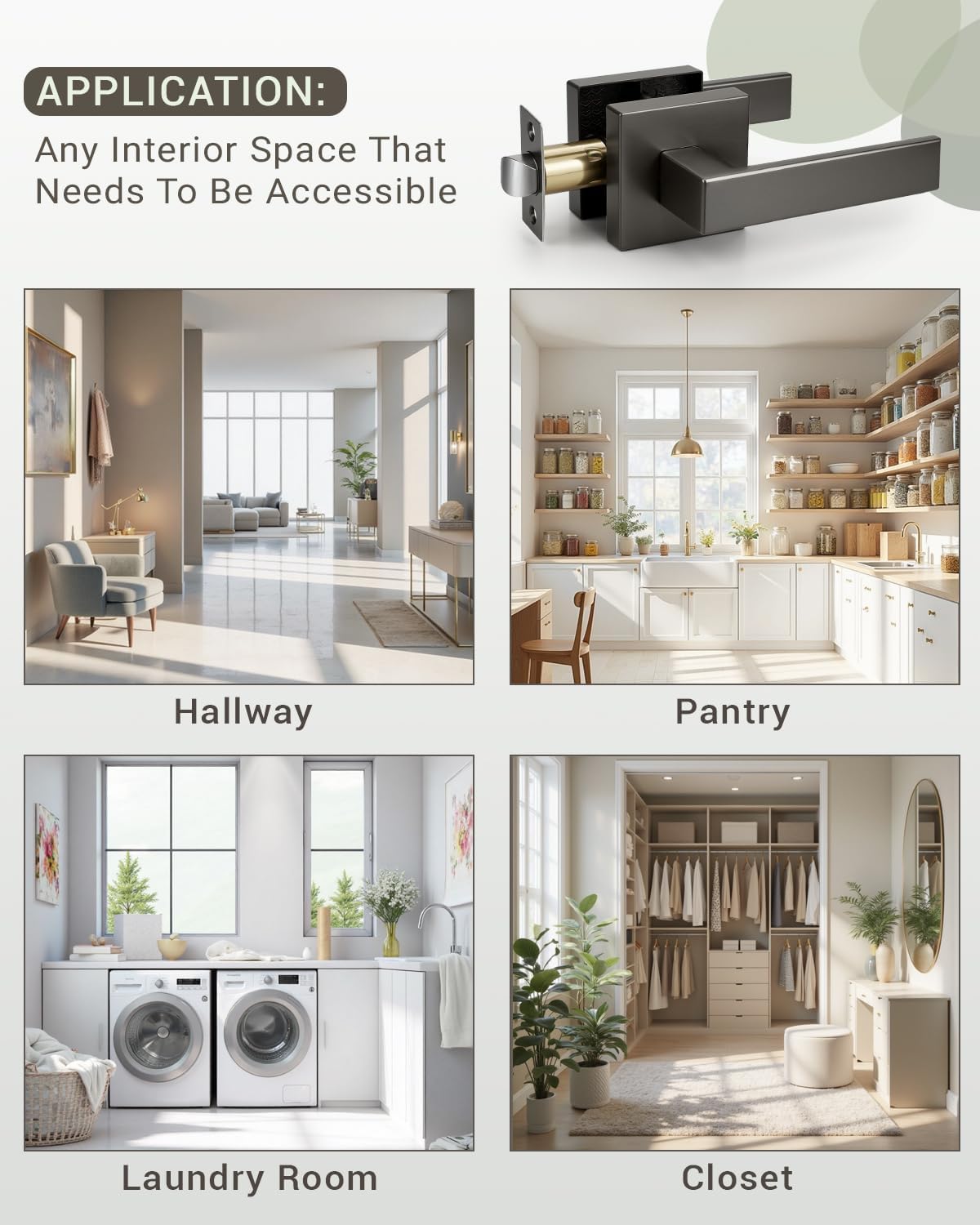 KNOBWELL 6 Pack Privacy Door Handle and 6 Pack Passage Door Handle Gunmental Black Heavy Duty Modern Door Levers Interior