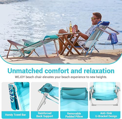 Miniatura 5 de #WEJOY Silla de playa para adultos, posición ajustable reclinable, plana, ligera, plegable, portátil, silla de aluminio con correas para mochila,