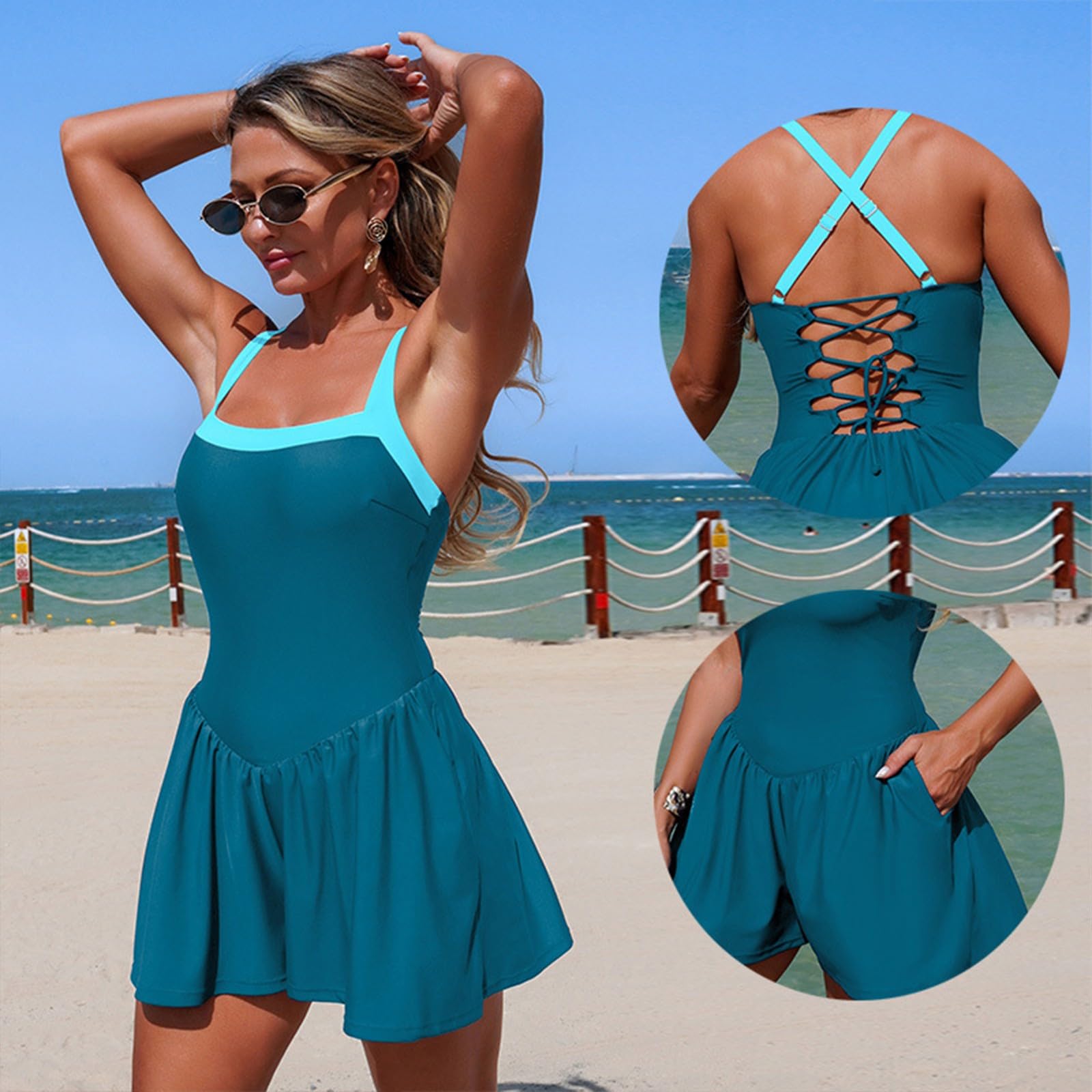 Generico Costume da Bagno Intero Donna Costumi Piscina Push Up a Vita Alta Bikini Un Pezzo Beachwear Swimsuit Spiaggia Estate Costume Intero Contenitivo