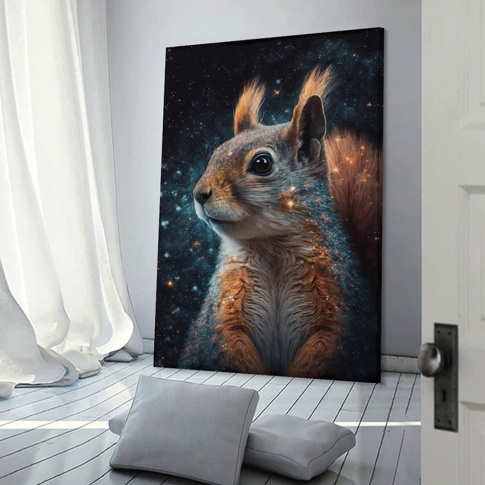 Junmoney Cosmic Squirrel Gazing Decorative Wall Artwork, 08x12inch(20x30cm), for Corridors, Hallways Or Apartment Entries, Home Artwork for First Impressions