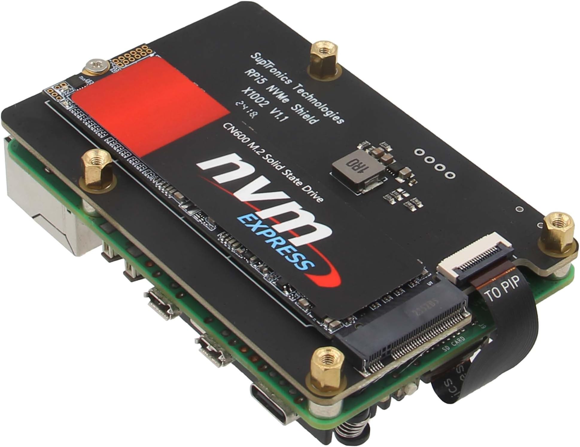 Geekworm X1002 PCIe to M.2 HAT NVMe SSD PIP PCIe Peripheral Bottom Board for Raspberry Pi 5 Support M.2 2230/2242/2260/2280 SSD