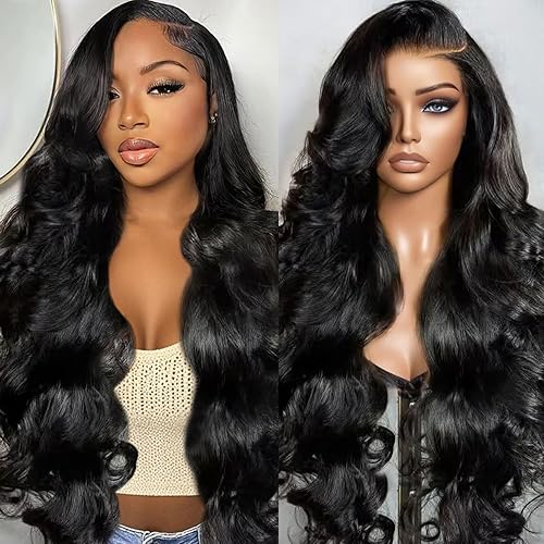 30 Inch Body Wave Lace Front Wigs Human Hair Can Last 6-9 Months 200 Density Virgin Real Human Wig 13x6 HD Lace Front Wigs Human Hair Pre Plucked Tangle-Free Natural Black for Women