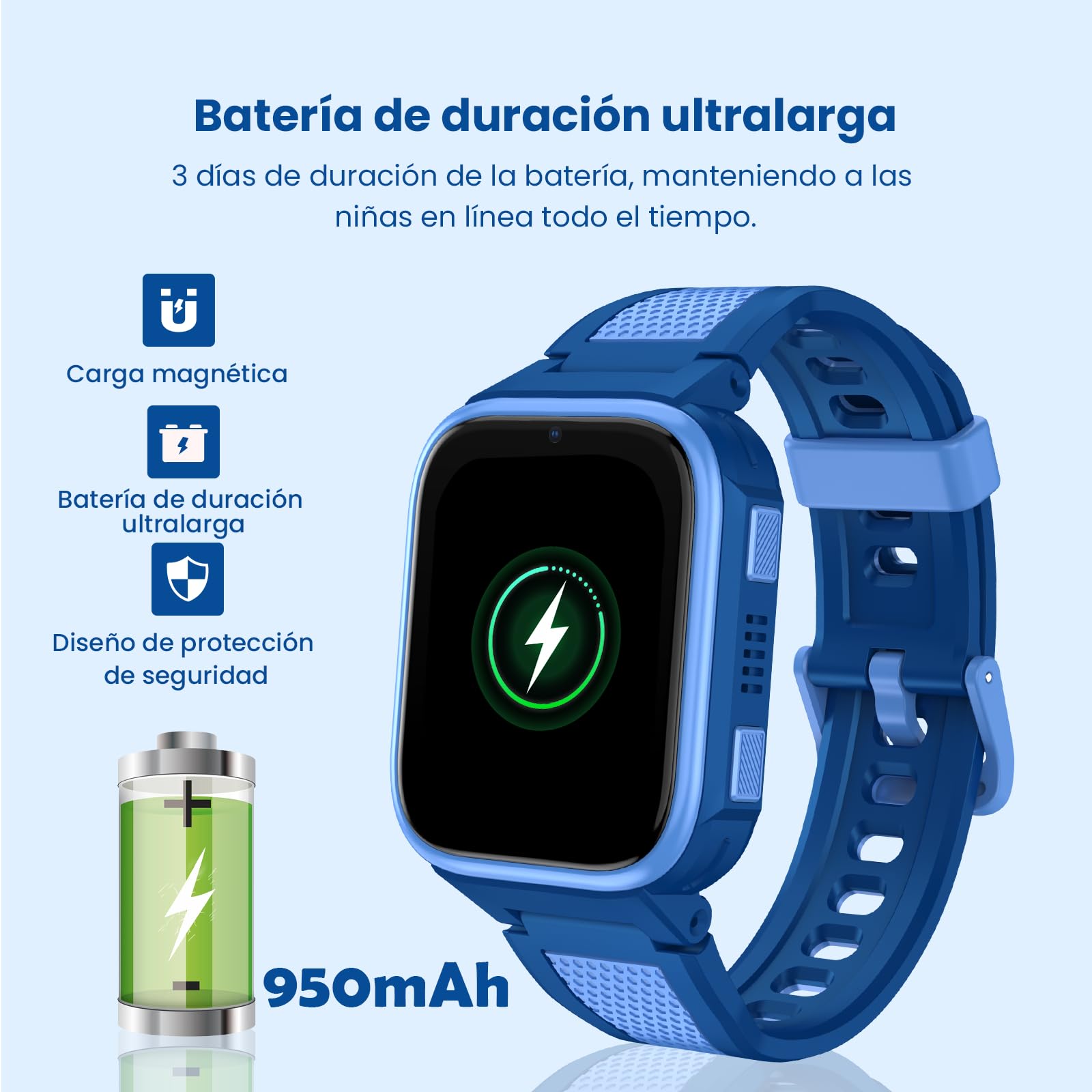 K10 4G Smartwatch niños con GPS y función de teléfono, Pantalla de 1,8 Pulgadas, batería de 950 mAh, Resistencia al Agua IP68, Modo Clase, Llamada de Emergencia SOS - Reloj Inteligente niños