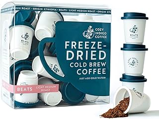 COZY INDIGO COFFEE - BEATS Cold Brew Light Medium Roast Instant Freeze Dried Specialty Coffee, 24 Capsules, 100% Arabica Beans, Dissolves Instantly, Enjoy Cold or Hot, Perfect for Travel and On The Go