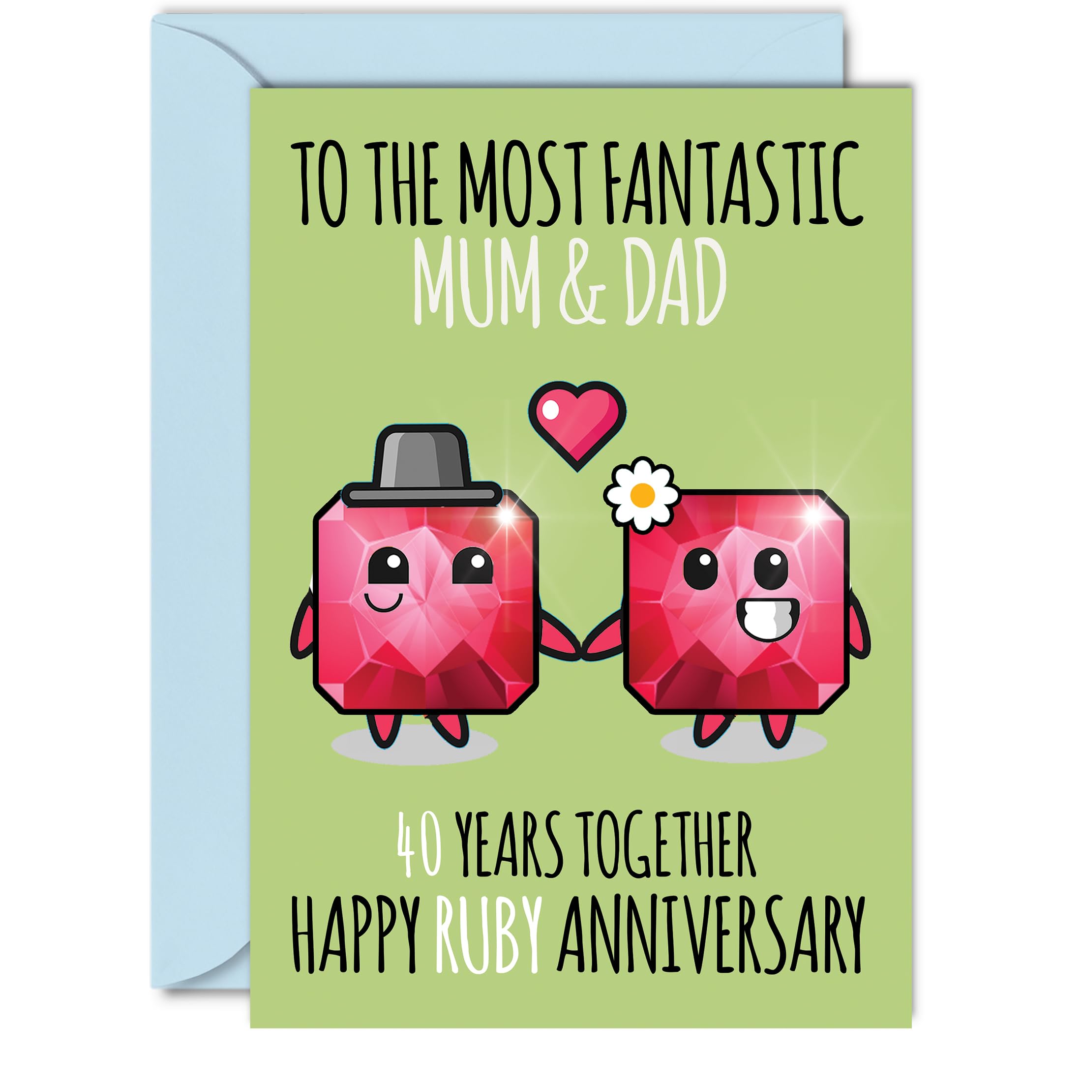 Cute Ruby Anniversary Card for Mum & Dad - 40 Years Together - Happy 40th Wedding Anniversary Cards for Dad Mum, A5 Greeting Cards Anniversaries