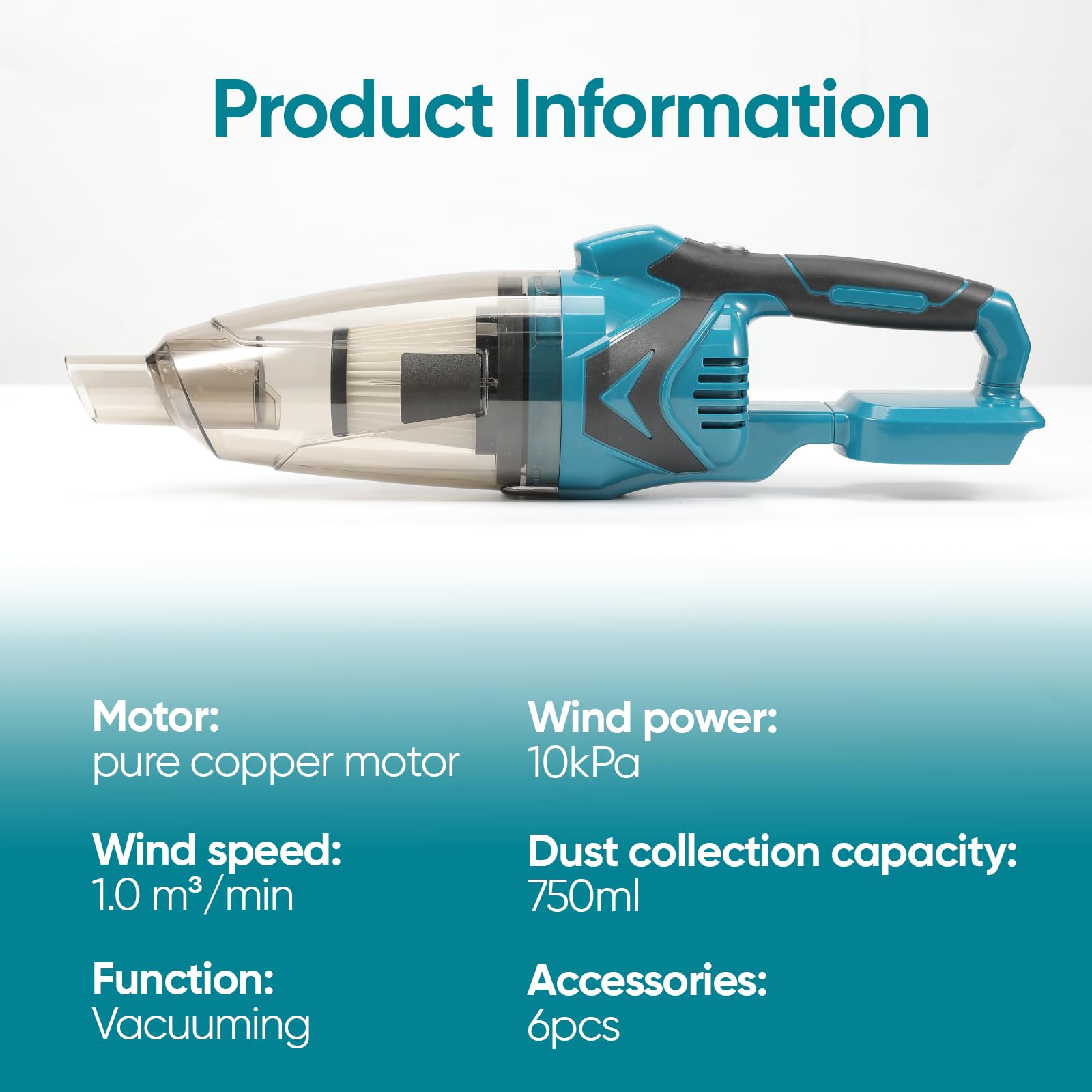 Aspirador de mano con batería, aspiradora con batería para Makita 18 V, 10000 Pa 4 en 1, aspiradora multifuncional, boquilla de suelo, depósito de polvo de 0,75 L, para casa y coche, pelo de animal