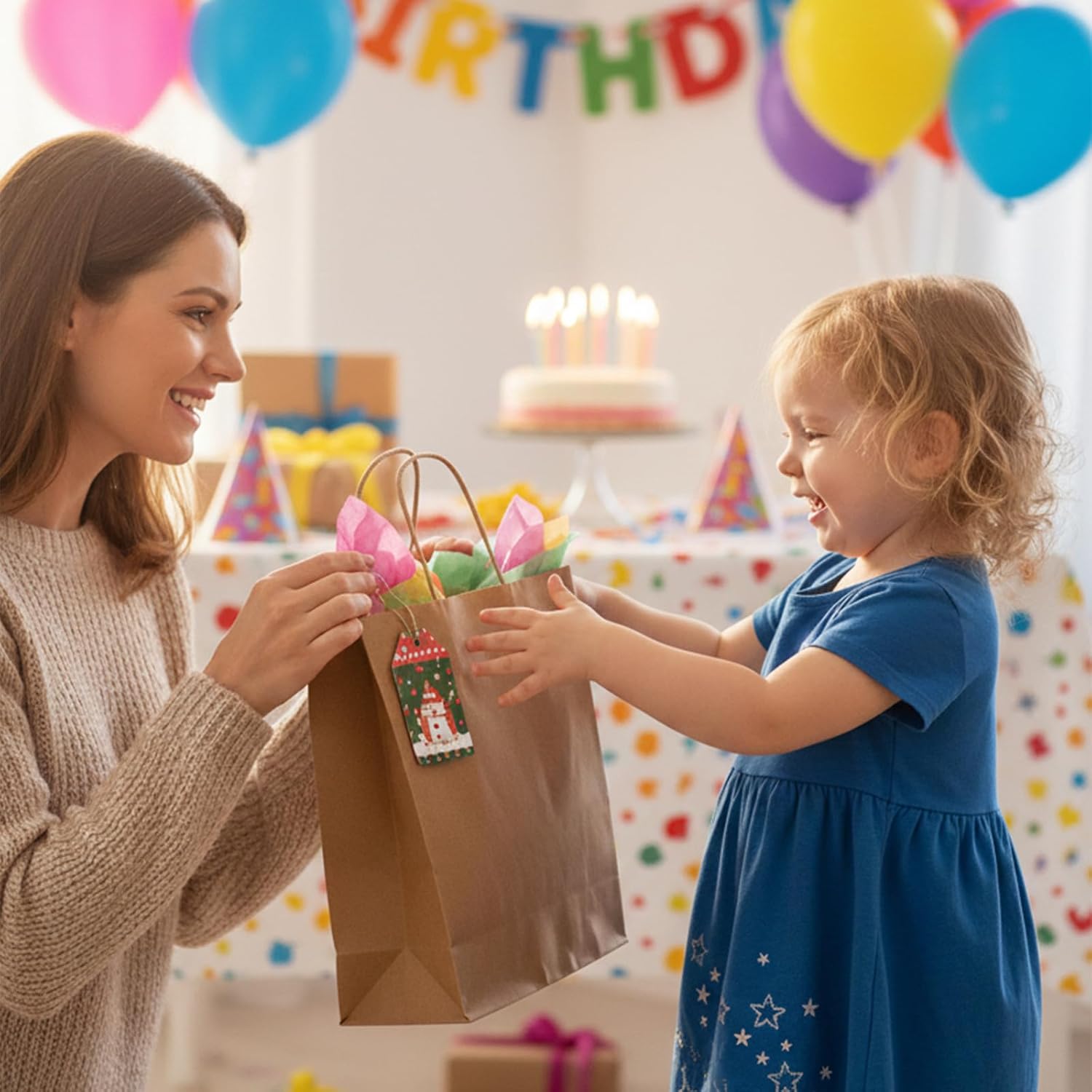 YOGINGO 25PCS Kraft Paper Gift Bags with Handles, 10.6 * 8.2 * 4.3 inches,Brown Gift Sacks for Party Favor, Retail, Shopping, Grocery, Wedding & Small Business Merchandise - Image 7