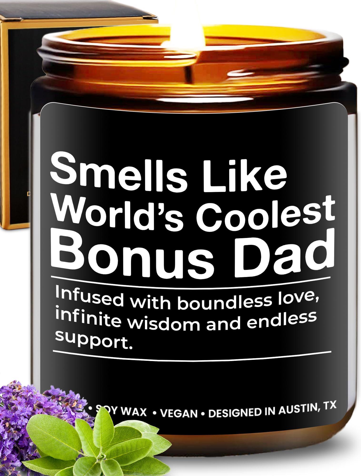 World's Coolest Bonus Dad Candle, Unique Sentimental Father's Day &amp; Birthday Gift for Step Dad, Thoughtful Gifts for Father in Law, Best Presents for Birthday, Christmas, Special Occasions, Gift Ready
