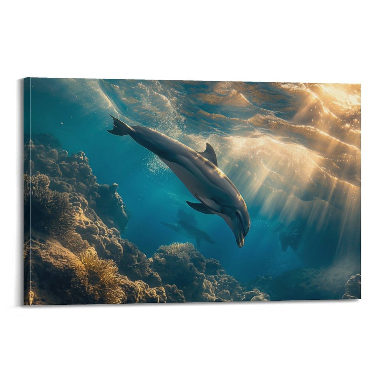 MJZLQN Marine Animal Poster Dolphins Under The Shining Light Poster Decorative Painting Canvas Wall Posters And Art Picture Print Modern Family Bedroom Decor Posters 24x36inch(60x90cm)