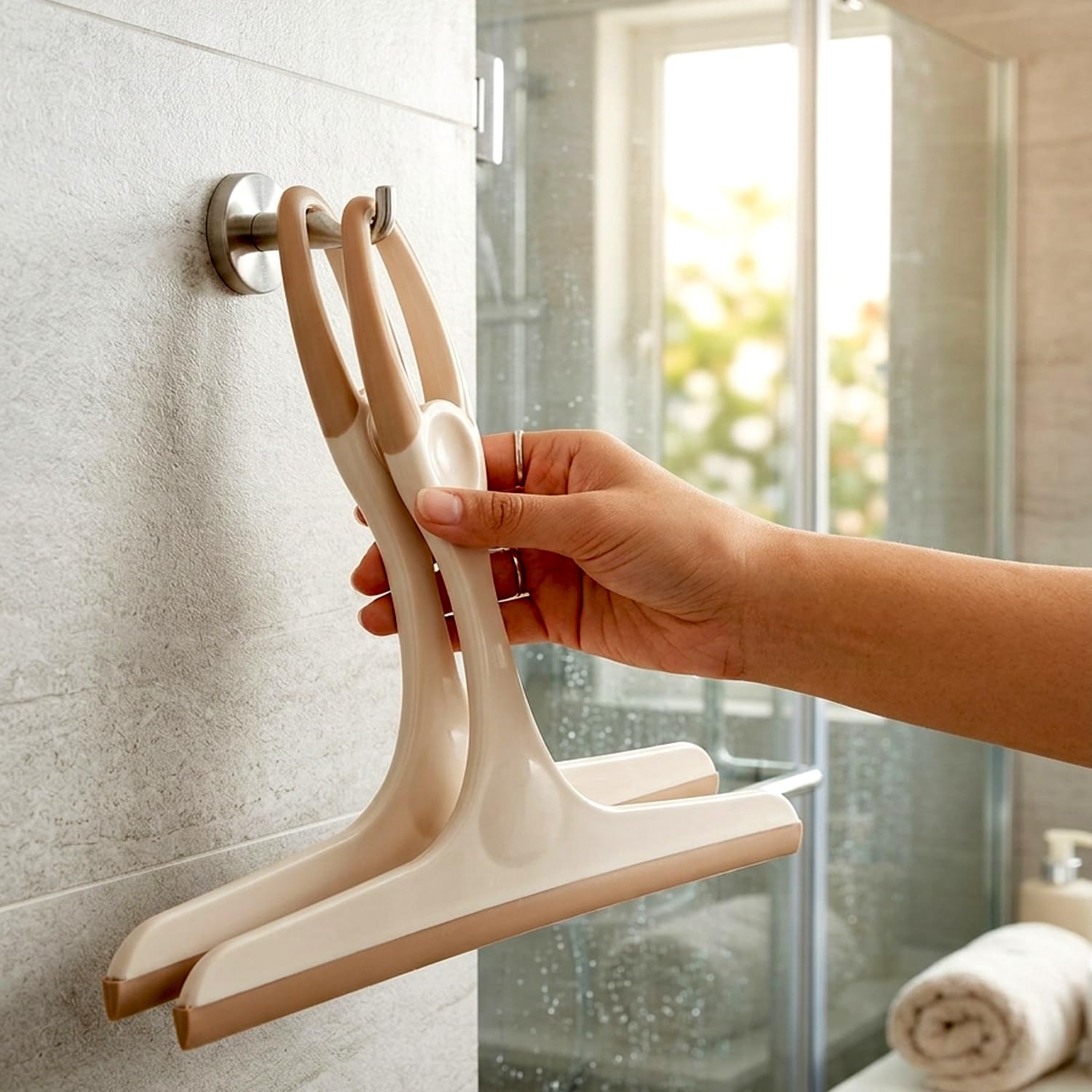 Small Shower Squeegee Wiper | Glass Wiper | Beige, 23x21 cm, with Hanging Loop, Pack of 2-image-10