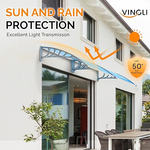 Vista 98 de VINGLI - Toldo para puerta y ventana para exteriores, 30 x 40 pulgadas, cubierta de policarbonato para puerta de patio, para protección del sol