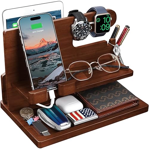 Wood Phone Docking Station - Nightstand Charging Organizer and Cell