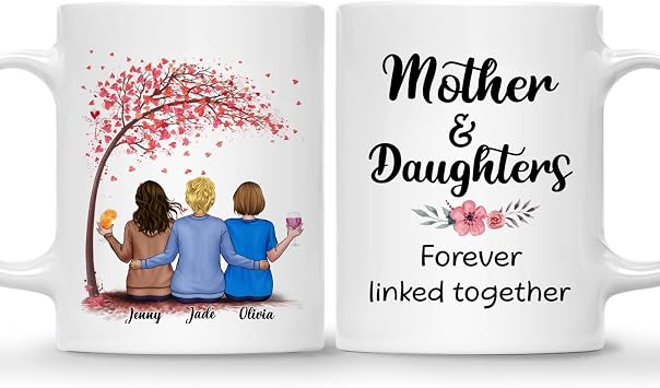 GOSSBY Personalized Custom Mug 2 Daughters Mother And Daughters Forever Linked Together Personalized Gift for Mom from Daughter, Custom Mothers Day Coffee Mug, Mothers Day Present for Grandma, Cust