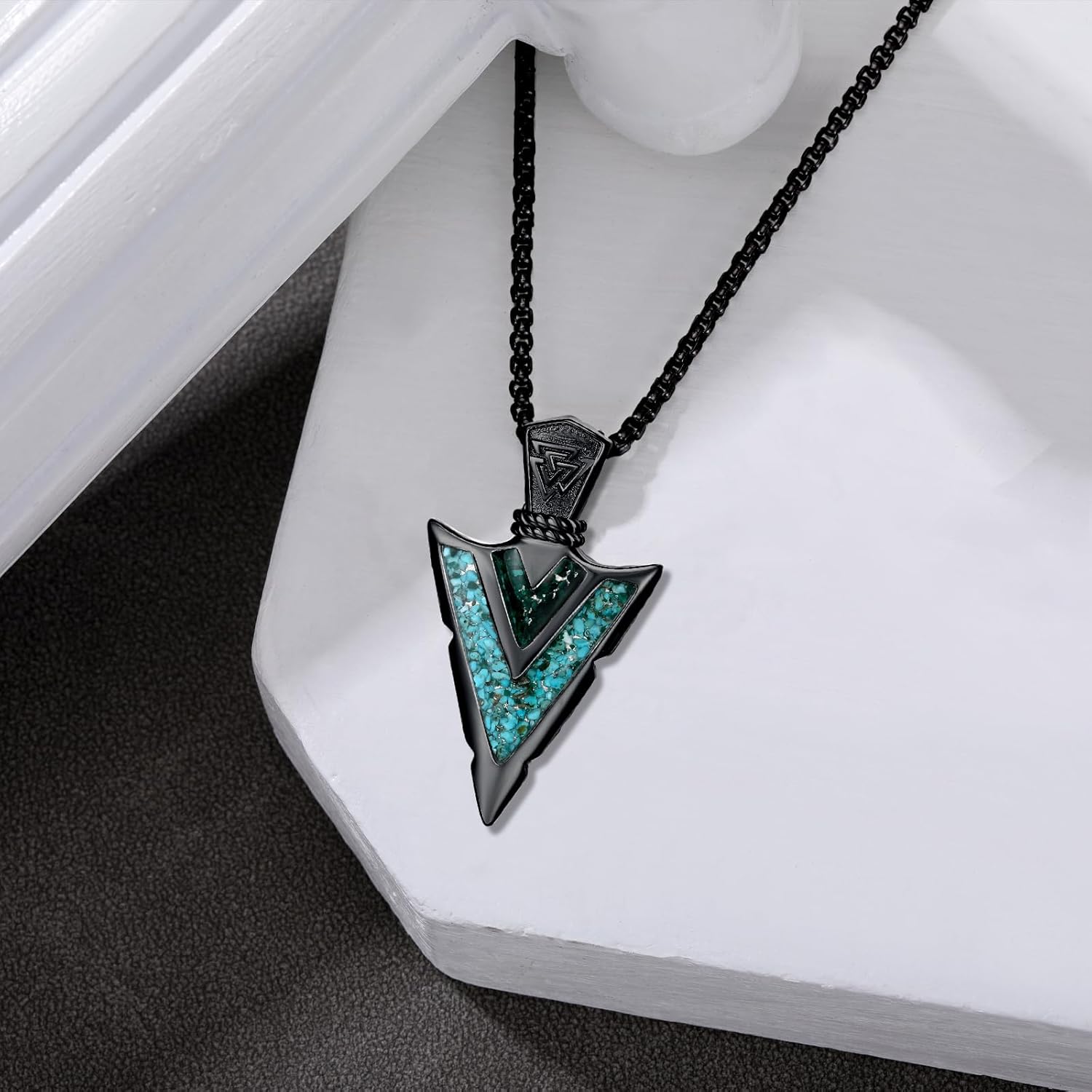 Arrowhead Necklace for Men Women 925 Sterling Silver Turquoise Malachite Celtic/Eye of Horus/Viking Arrow Pendant Amulet Jewelry Gifts Native American Necklace - Image 3