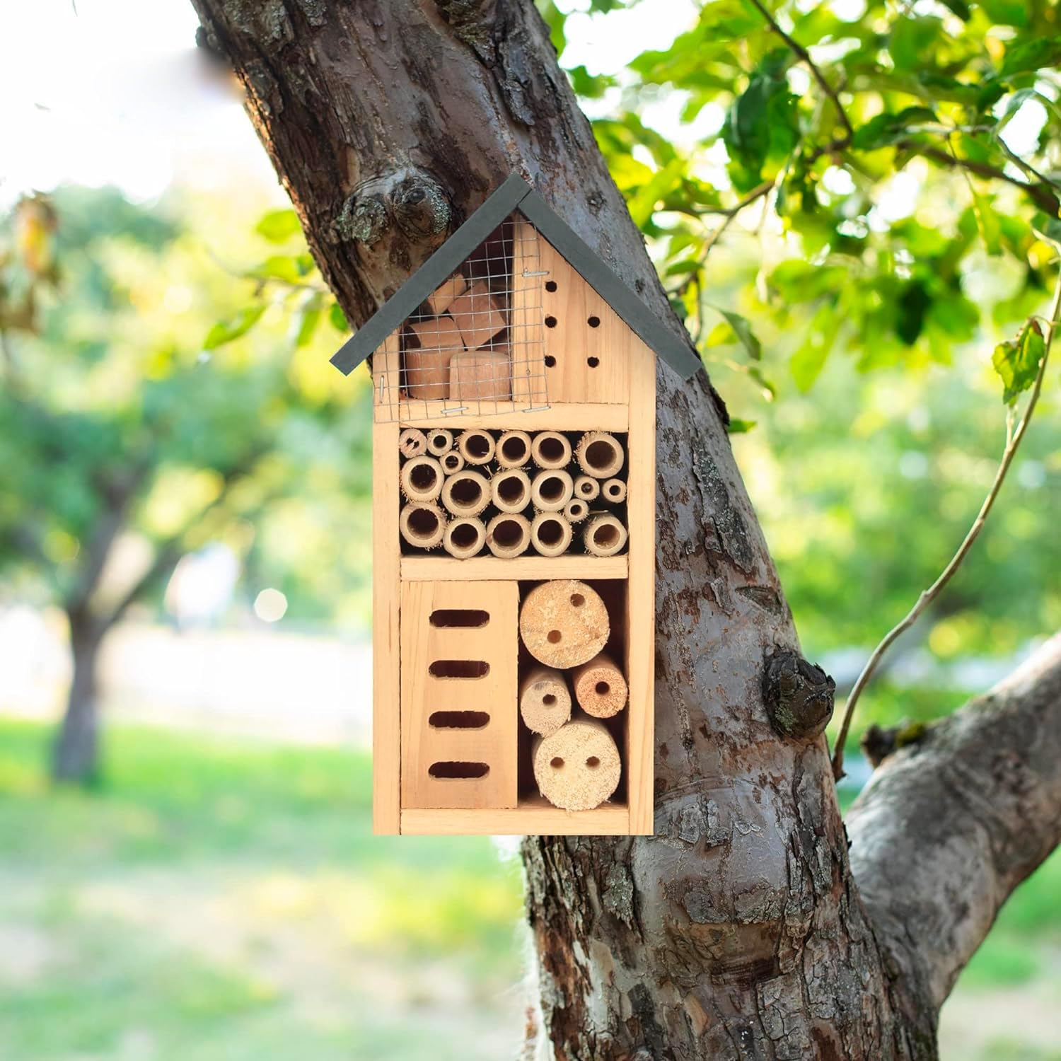 Casetta Per Coccinelle Navaris In Legno - Rifugio Per Insetti Da Appendere 12.5x9.5x28 Cm - Foto 4