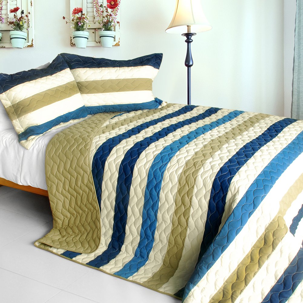 Onitiva [Pure Sea Air] 3PC Patchwork Quilt Set (Full/Queen Size)