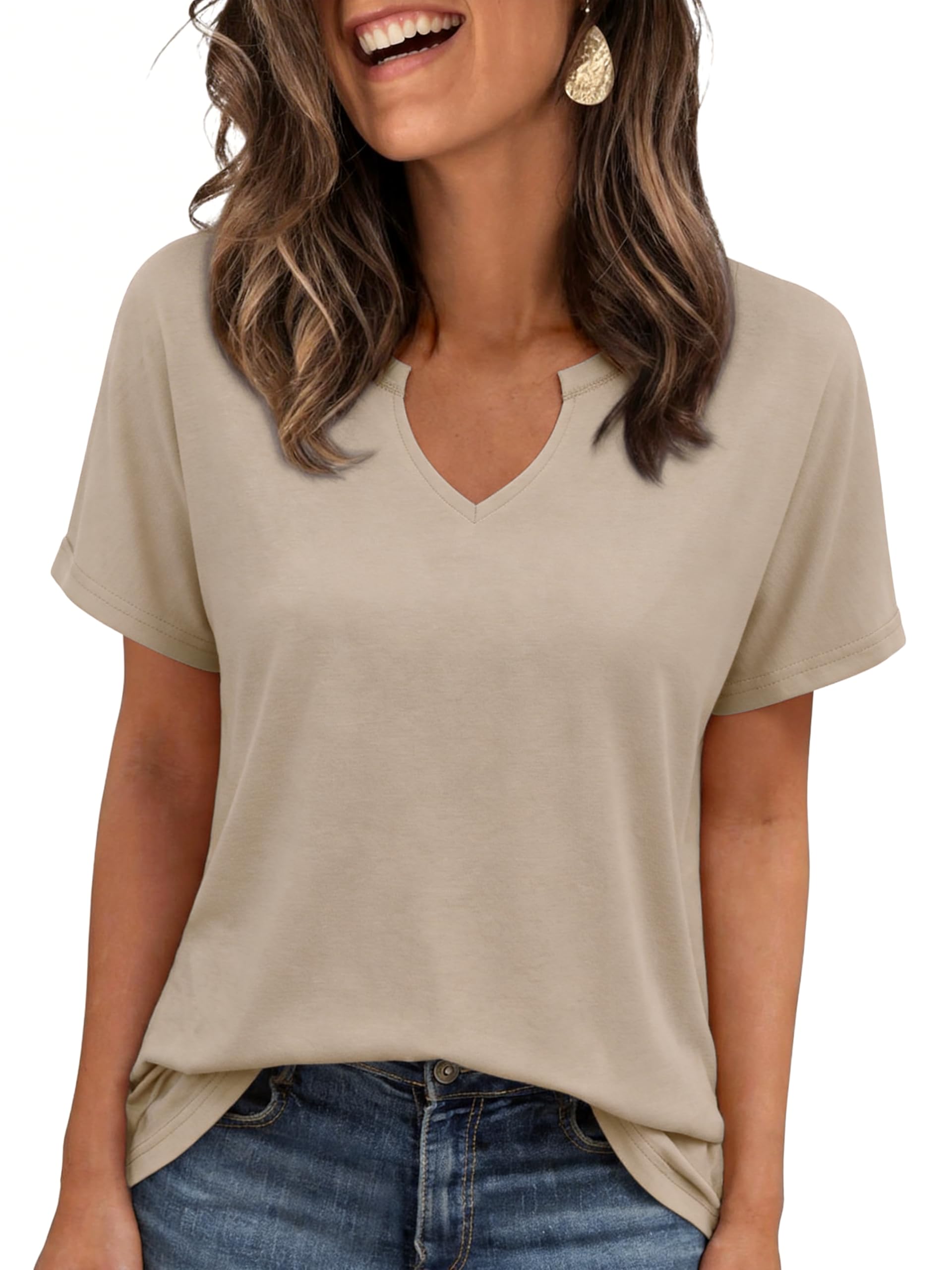 Leversic T-Shirt Damen Kurzarm Lässig Sommer Oberteile mit V-Ausschnitt | Bequem Casual Klassisch Hautfreundlich Oberteil Basic Komfort Elegant Shirt Modisch Vielseitig