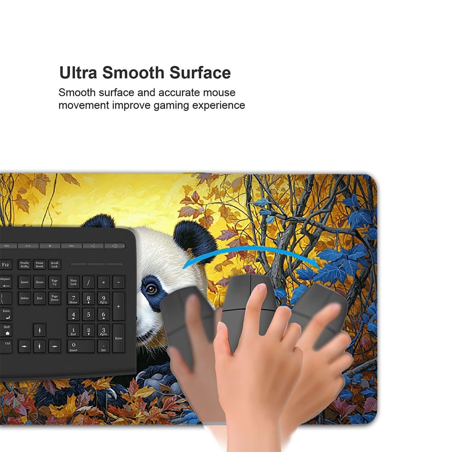 Gaming Mauspad 1200 x 600 mm XXL Gaming Mousepad Verlängertes Großes Mauspad Schreibtischauflage, Genähte Kanten Mousepad, Rutschfeste Gummibasis,Schreibtisch Schutz für Home Office (Tiere Panda) Z237