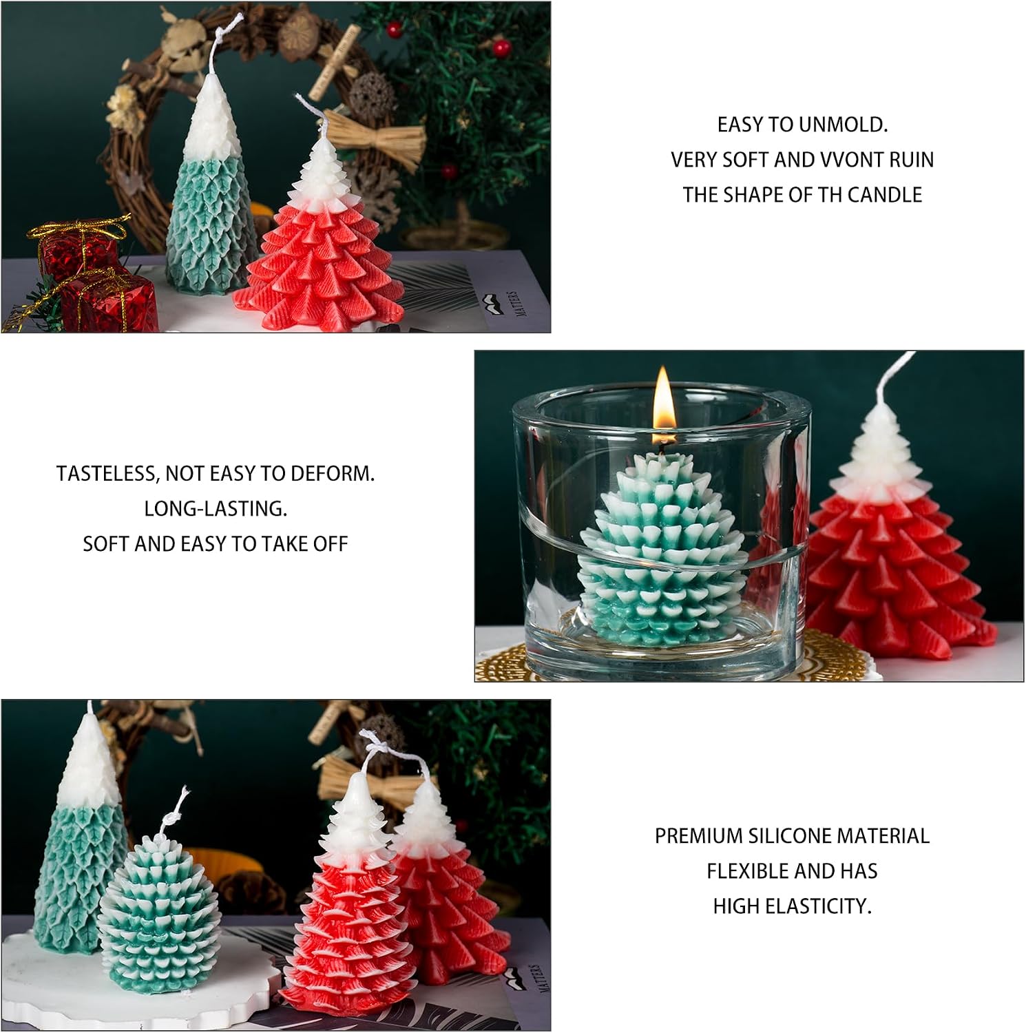 4PCS Christmas Tree Pine Cone Silicone Candle Mold Epoxy Resin Wax Mold Silicone Shapes Christmas Tree Mold for Candle Craft Making Christmas Gift Decoration