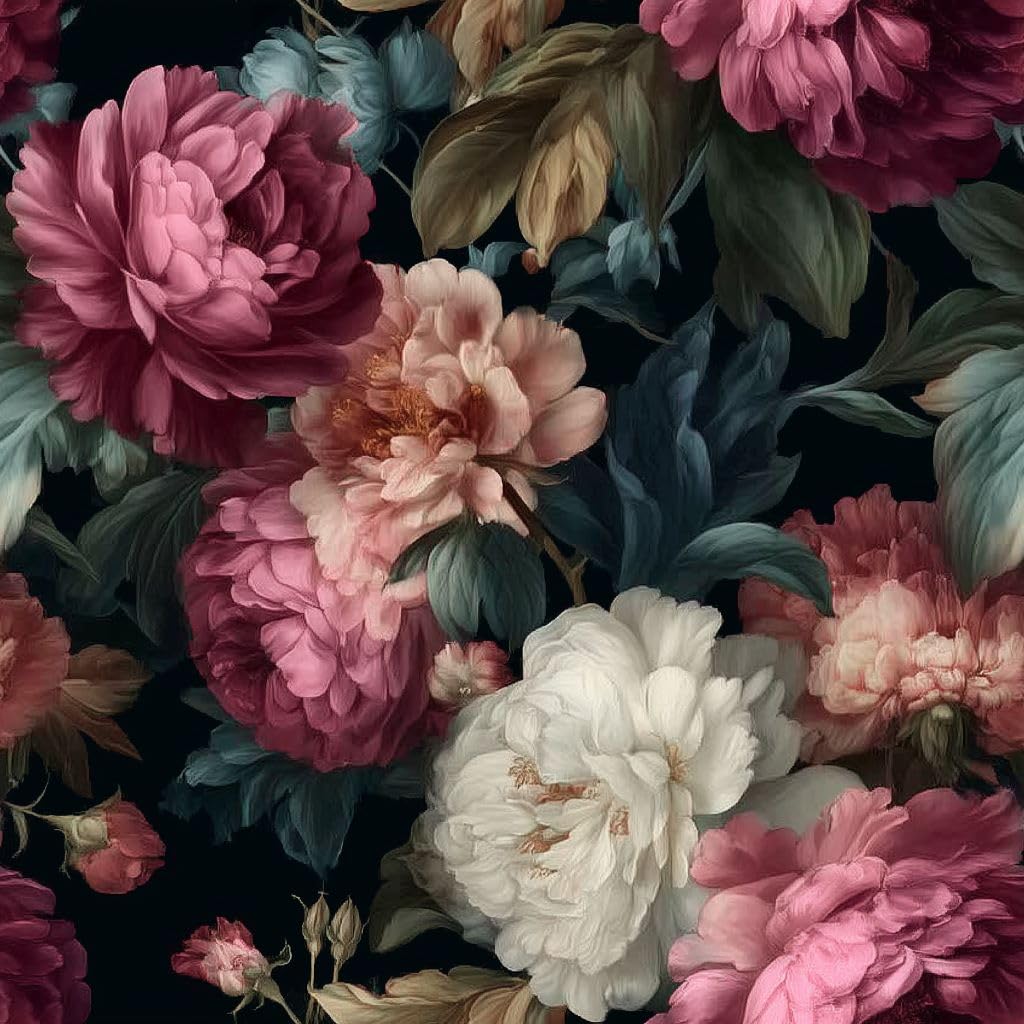Papier peint vintage à motif floral rose feuille botanique amovible