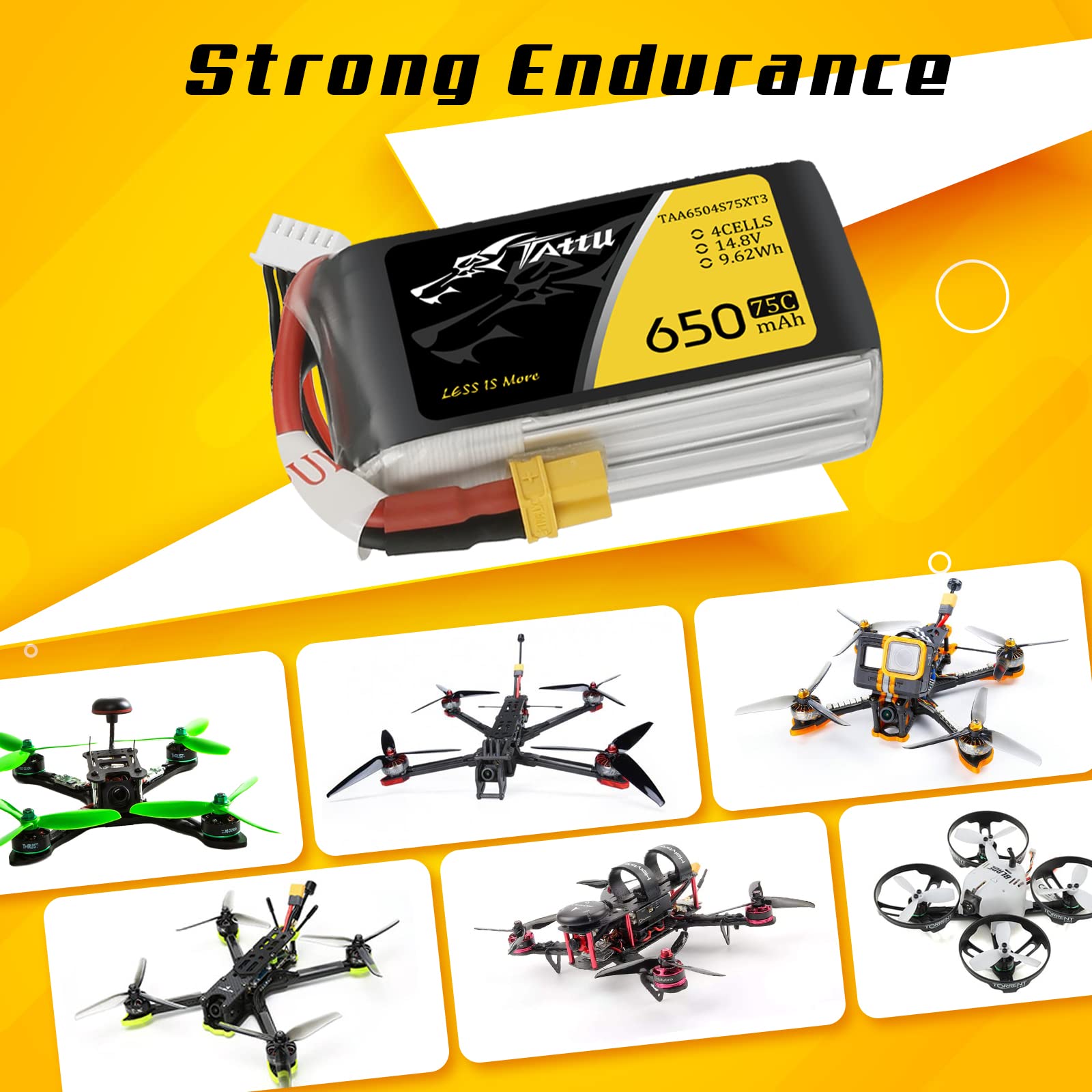 TATTU 4S lipo 650 mAh 4S1P 75C 14.8V Lipo Pack akumulator z wtyczką XT30 do drona UAV RC Quadrocopter Multirotor FPV 150 rozmiar
