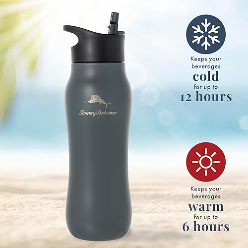 Miniatura 2 de Tommy Bahama Botella de agua aislada al vacío con tapa para beber, acero inoxidable de doble pared, sin BPA, mantiene las bebidas calientes durante