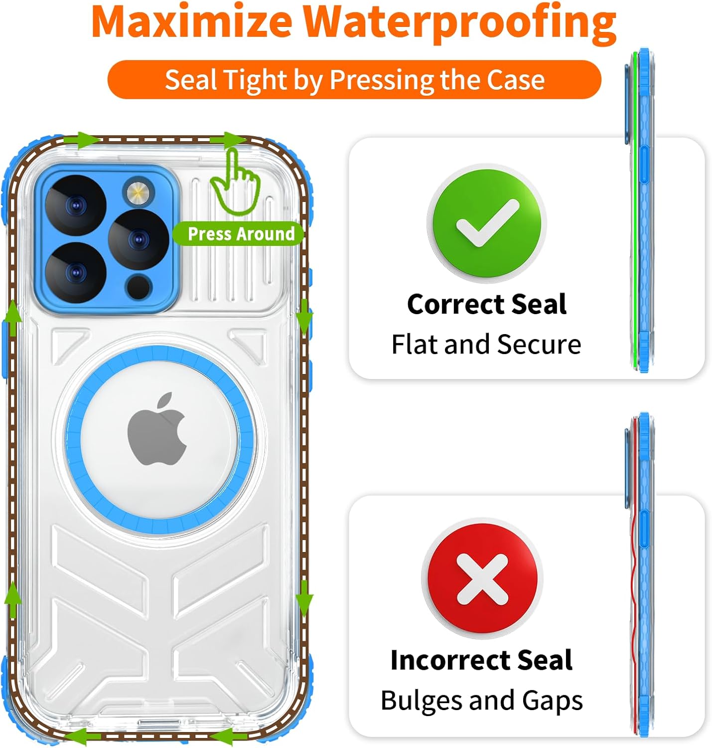 for iPhone 15 Pro Waterproof Case, IP68 Underwater Case Built-in Screen Protector, 360 Full Body Compatible with MagSafe, 12FT Military Grade, Slim Translucent Protective Cover 6.1 inch Blue
