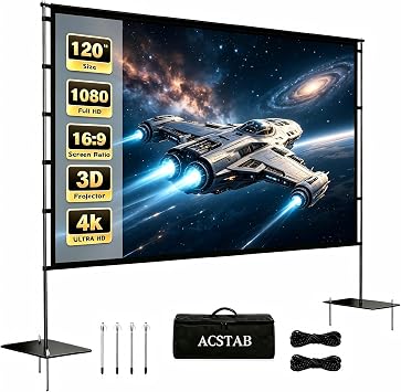Outdoor Projector Screen with Stand - 120 Inch Portable Projector Screen Outdoor Indoor Projection Screens 169 4K HD Movie Screens with Carry Bag Can Enjoy Home Theater Projection Screens