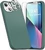 YATWIN Liquid Silicone for iPhone 13 Case with 2X Screen Protector 2X Camera Lens Protector, Slim Soft Drop Protection Shockproof Case for iPhone 13 - Pine Green