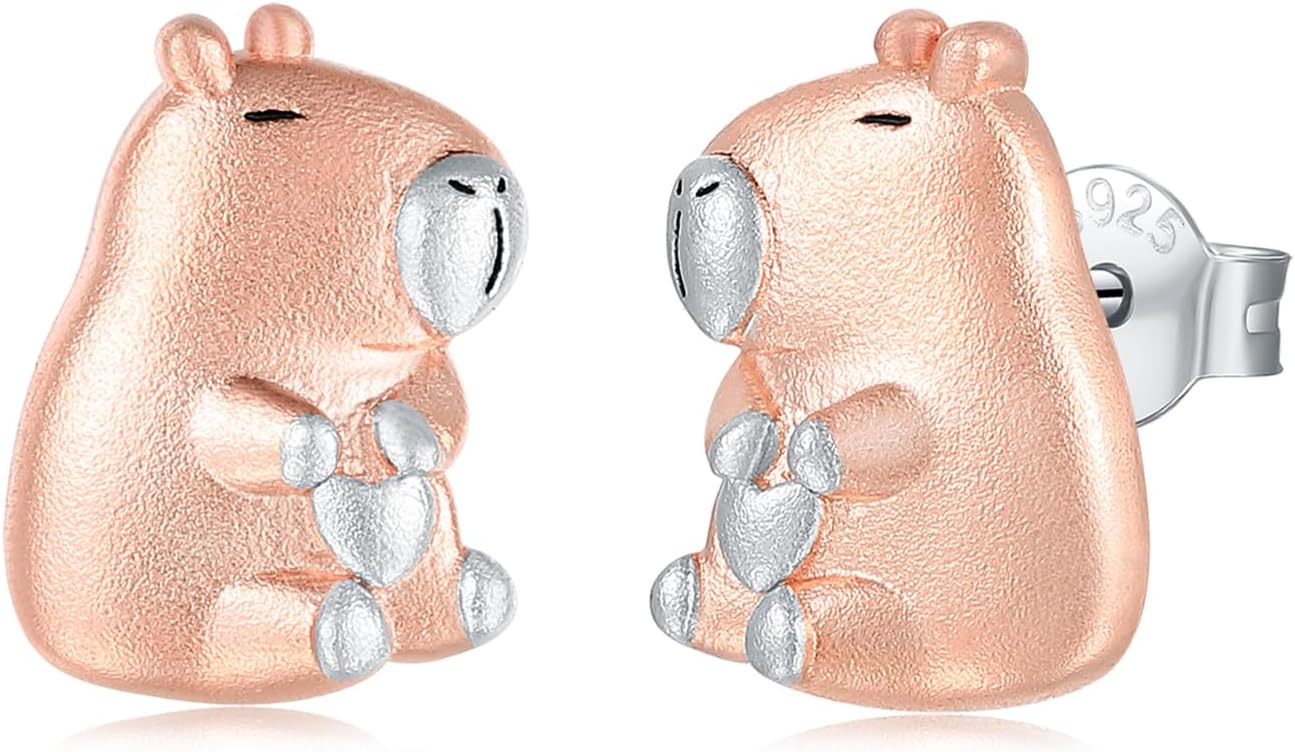Capybara Earrings 925 Sterling Silver Cute Animal Stud Earrings Capybara Jewelry Gift