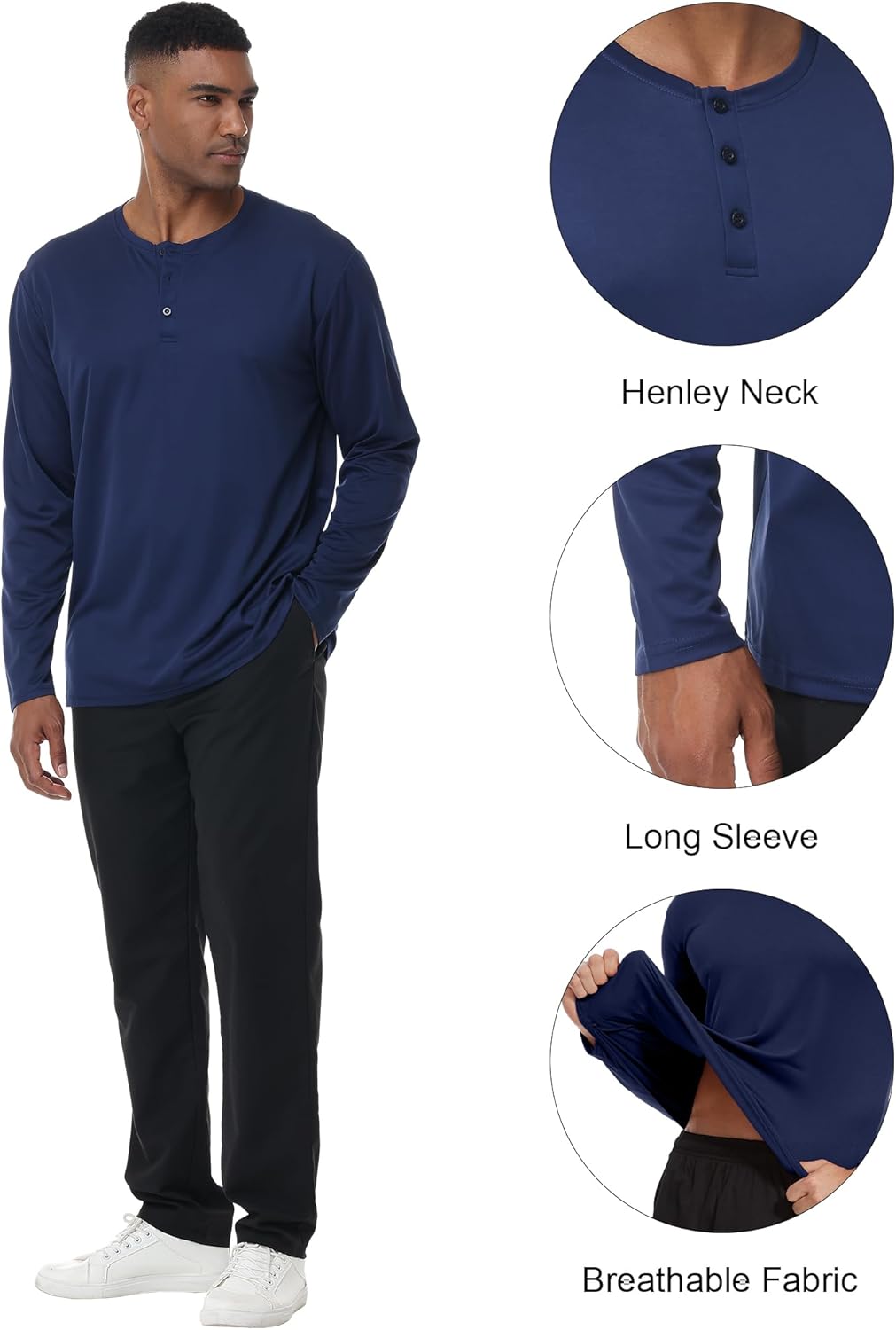 3 Pack Men's Henley Shirts Long Sleeve Casual Tee Gym Workout Lightweight Regular-Fit T-Shirts - Image 4