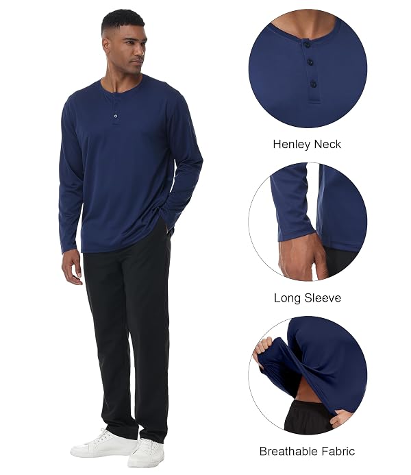 Kinglaman 3 Pack Men's Henley Shirts Dry Fit Long Sleeve Casual Tee Gym Workout Lightweight Regular-Fit T-Shirts 1 Black 1 Gray 1 Blue Medium by Kinglaman - Used condition - Image 4