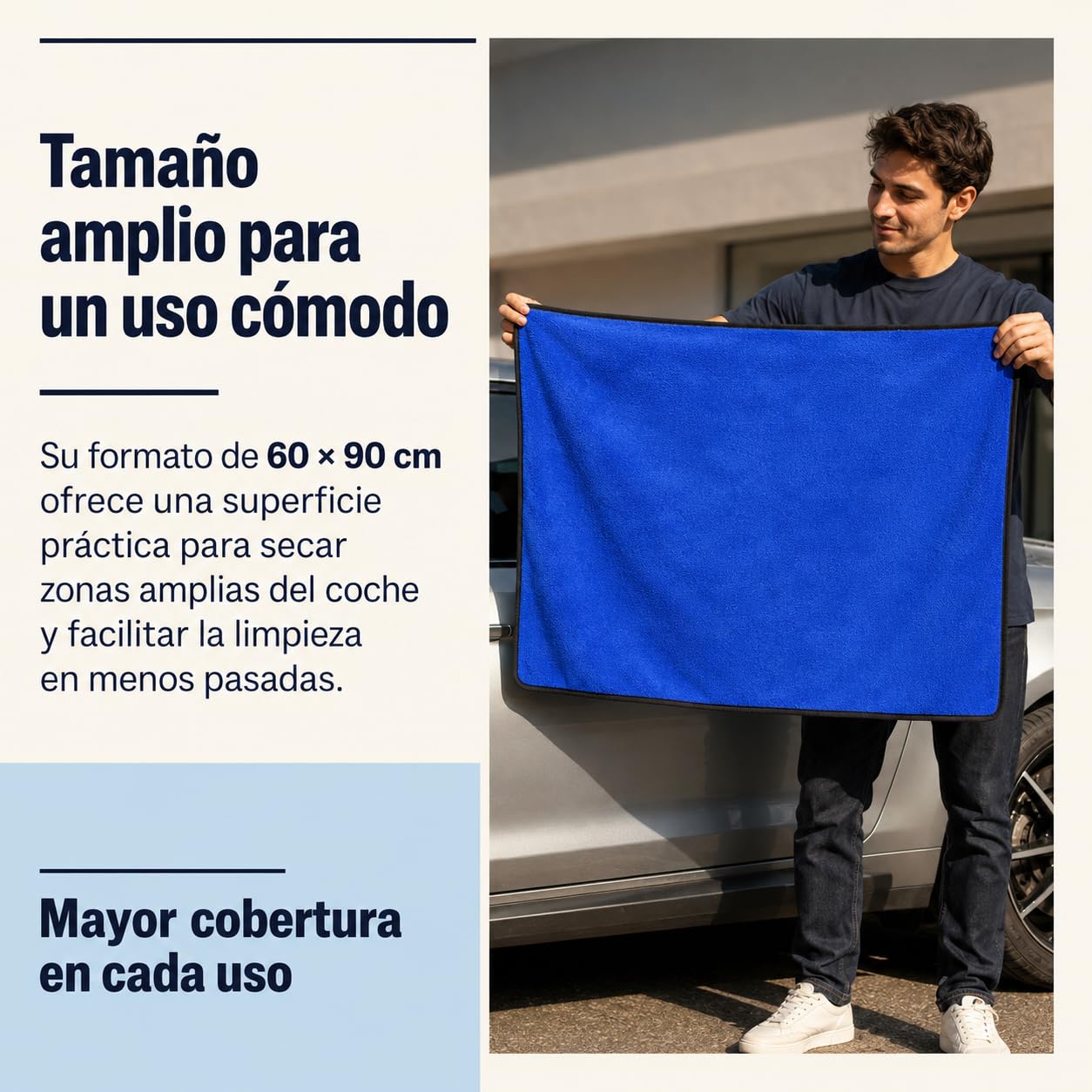 Toalla Secado Coche 60 x 90 cm, Microfibra Absorbente, Azul, Pack de 12