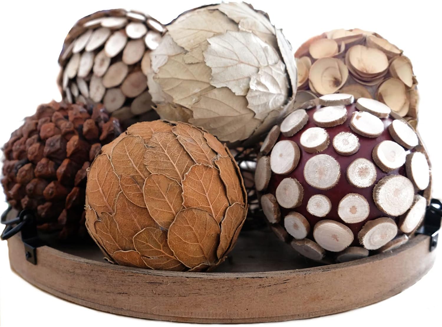 Decorative Balls for Centerpiece, 6 PCS 3.5 Inch Natural Tone Bowl & Vase Fillers for Home Decoration, Dough Basket Fillers
