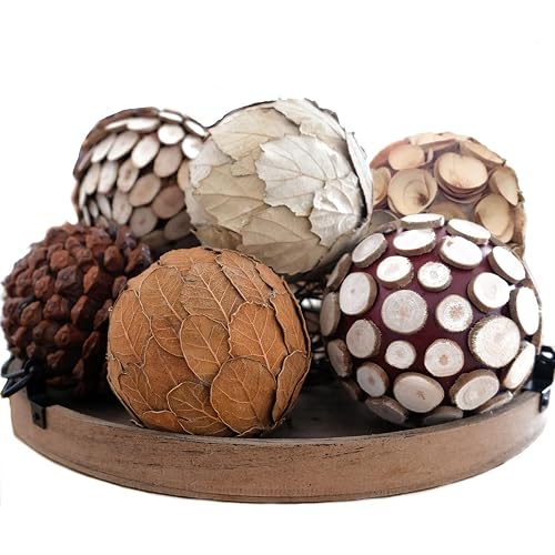 CIR OASES Decorative Balls for Centerpiece, 6 PCS 3.5 Inch Natural Tone Bowl & Vase Fillers for Home Decoration, Dough Basket Fillers
