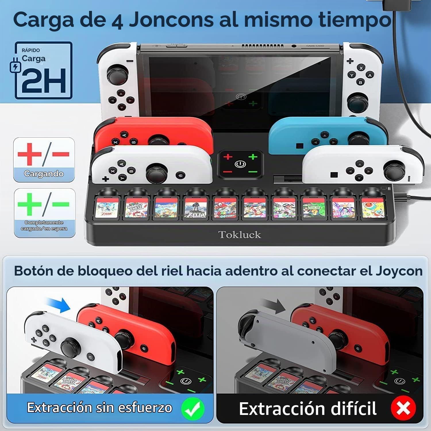 Switch TV Dock para Nintendo Switch/OLED con Base de Carga para Joycon, Soporte para Nintendo Switch con Adaptador HDMI, Puerto USB 3.0 y Accesorio para 10 Tarjetas de Juego, No para Switch2