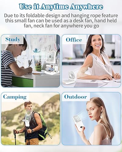 Miniatura 6 de Ventilador de mano recargable, ventilador portátil con pantalla LED, mini ventiladores plegables de mano pequeños con cargador de energía,
