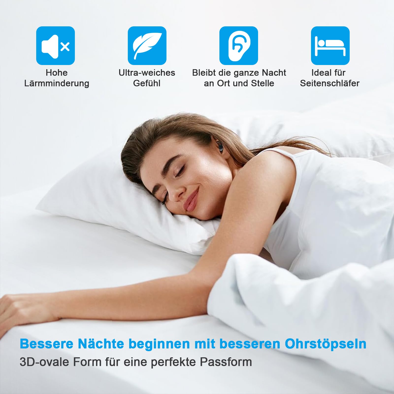 SURFOU Zatyczki do uszu do spania dla osób śpiących na boku, dwie pary, zatyczki do uszu do samolotu, ochrona słuchu, zatyczki do uszu, do spania, przeciw chrapaniu, mocne dla dorosłych
